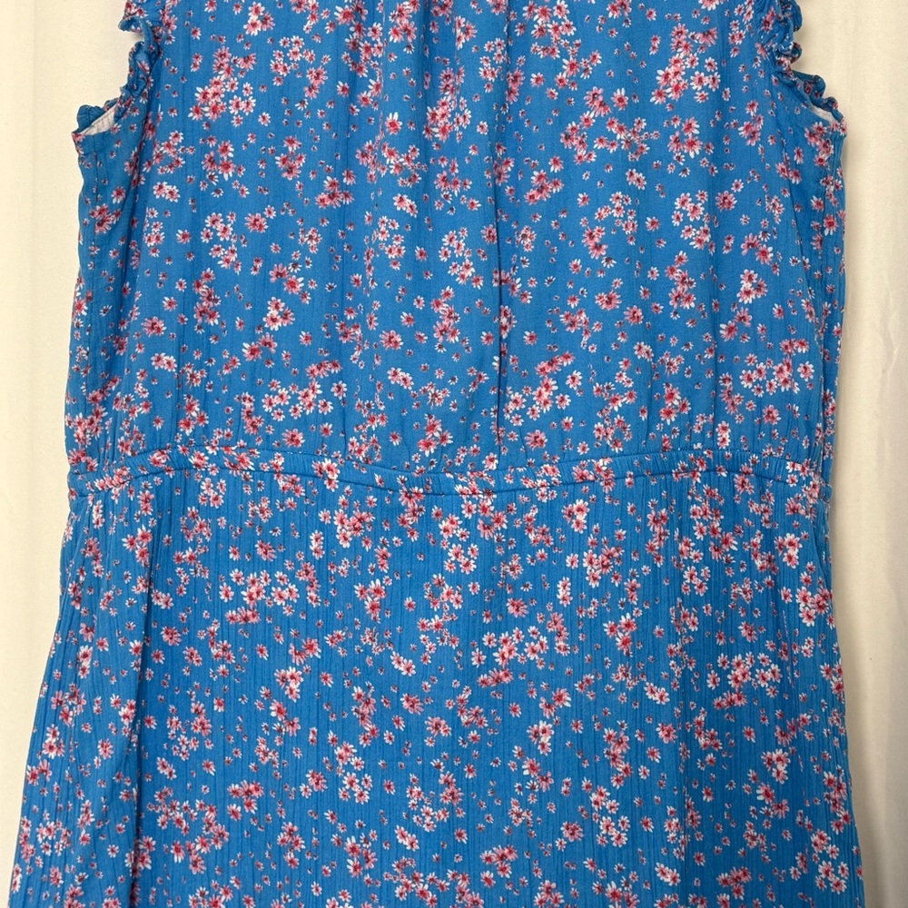 Draper James Lucinda Floral Dress Blue Pink Cotton Ruffle Hem V Neck Women’s L - Picture 10 of 13